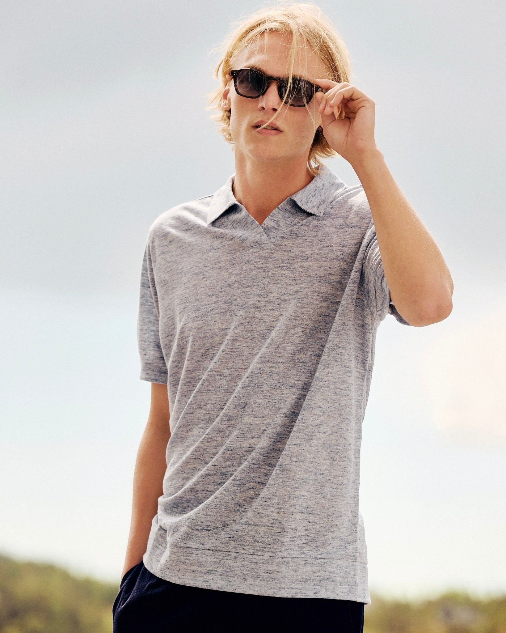 Resort Polo Shirt Light Blue Melange - THE RESORT CO