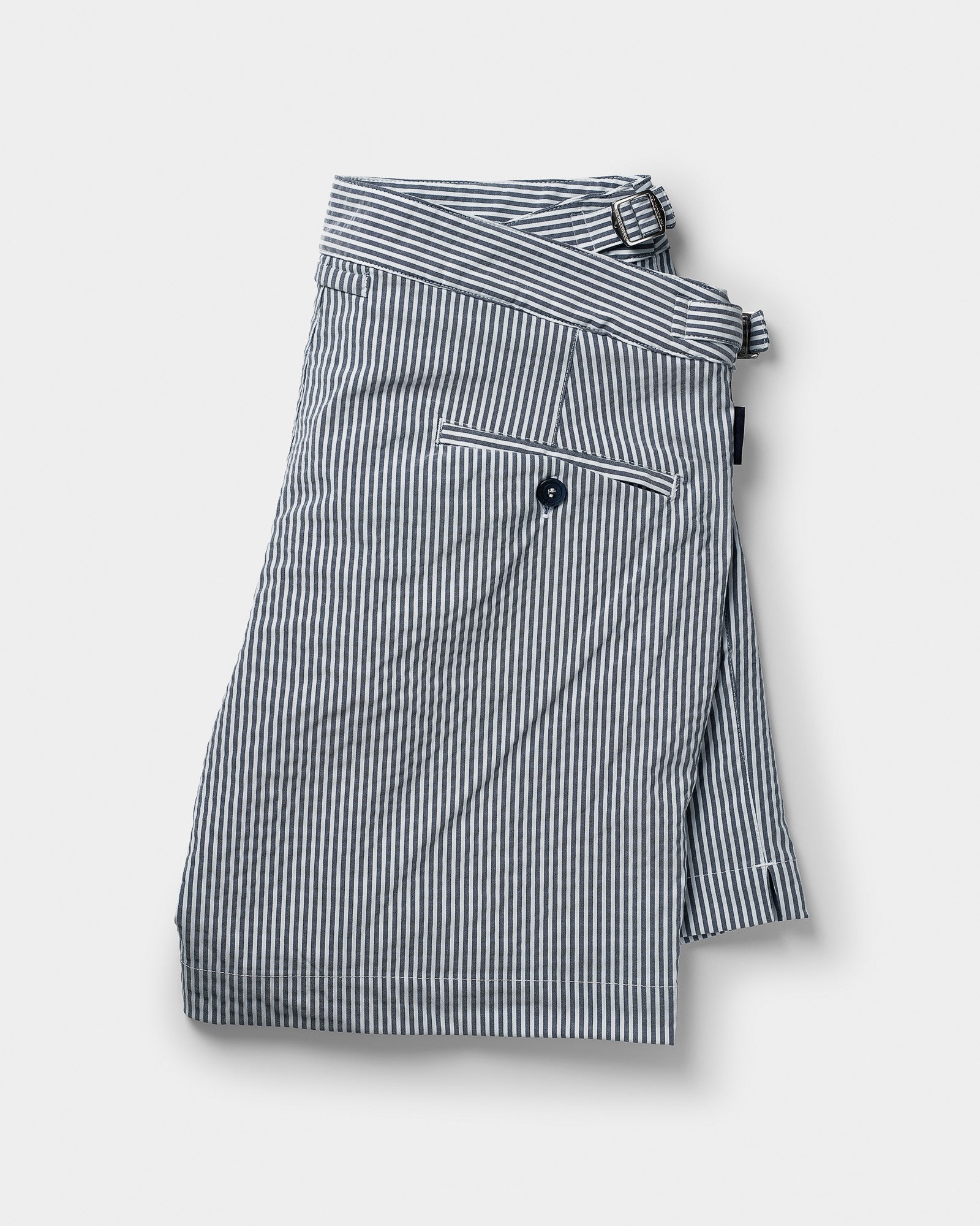 Tailored Swim Shorts Navy Stripe Seersucker - THE RESORT CO