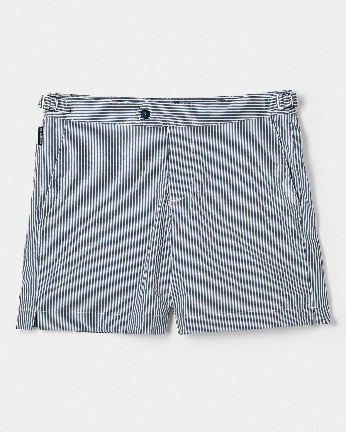 Tailored Swim Shorts Navy Stripe Seersucker - THE RESORT CO